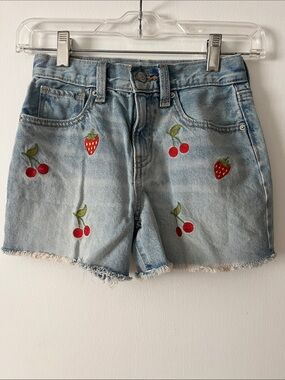 Old Navy Light Blue Denim Shorts with Red Fruit Embroidery